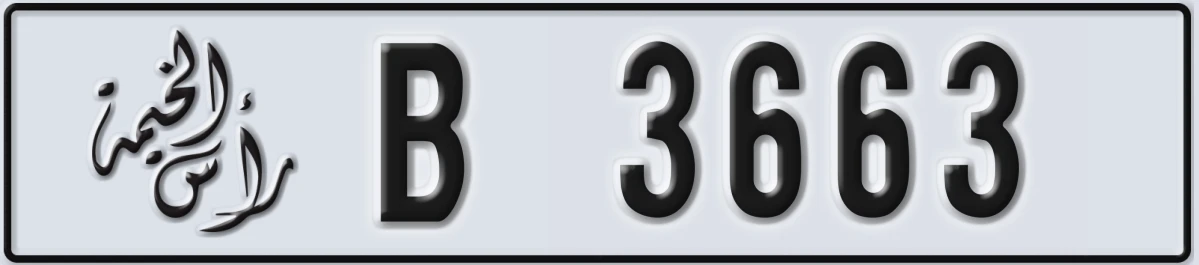 UAE License Plate Ras Al Khaimah B 3663
