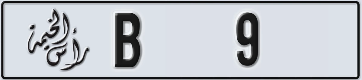 UAE License Plate Ras Al Khaimah B 9