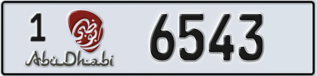 UAE License Plate Abu Dhabi 1 6543X