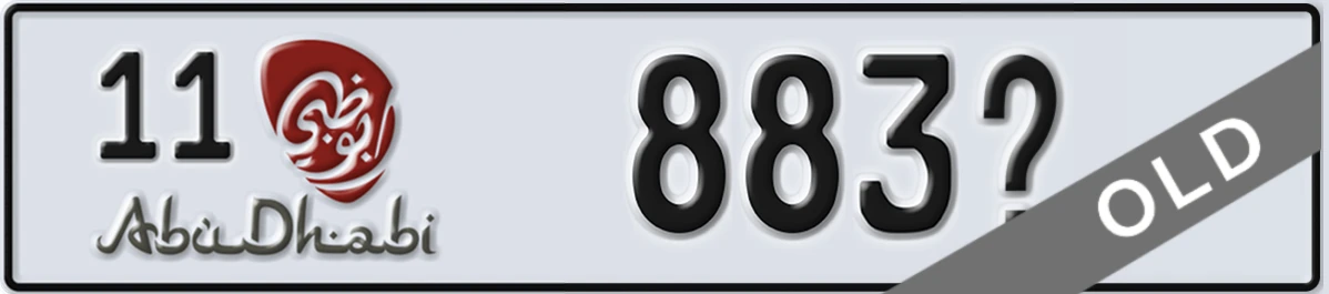 UAE License Plate Abu Dhabi 11 883X