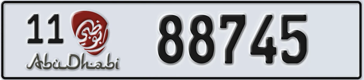 UAE License Plate Abu Dhabi 11 88745
