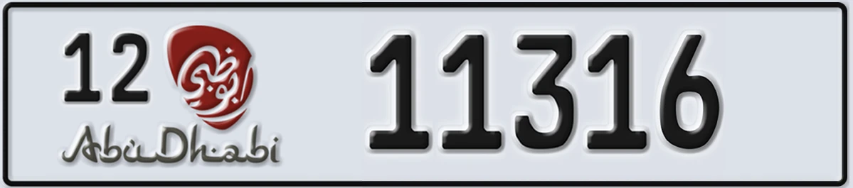 UAE License Plate Abu Dhabi 12 11316