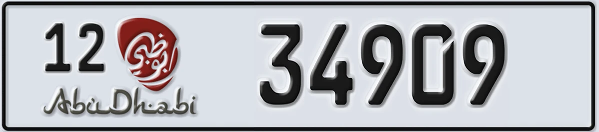 UAE License Plate Abu Dhabi 12 34909