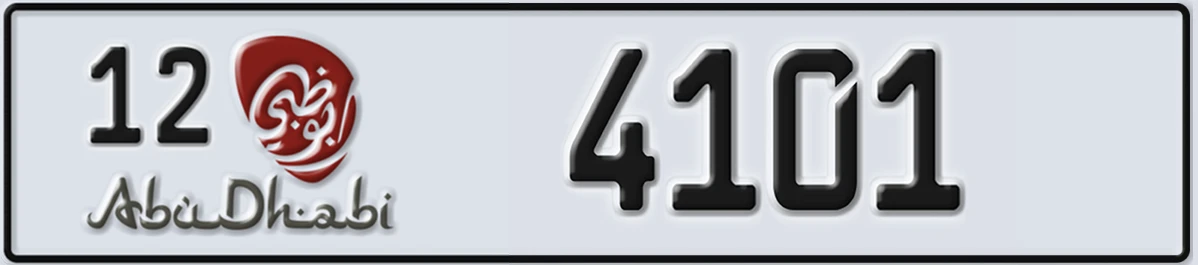 UAE License Plate Abu Dhabi 12 4101