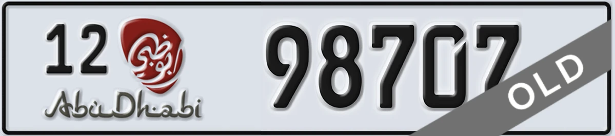UAE License Plate Abu Dhabi 12 98707