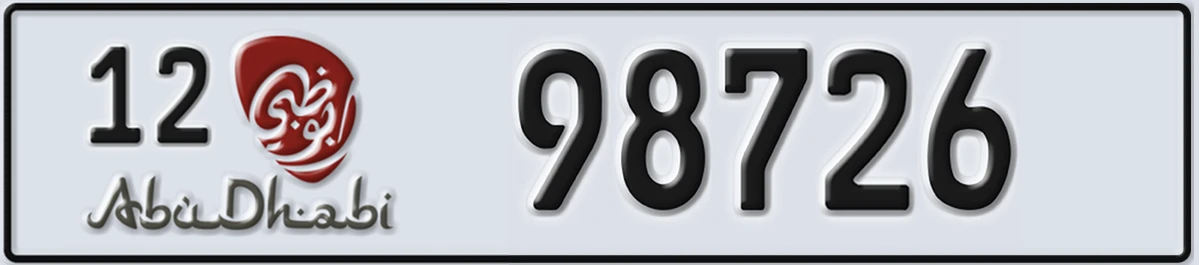 UAE License Plate Abu Dhabi 12 98726