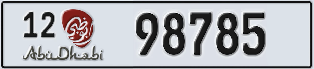 UAE License Plate Abu Dhabi 12 98785