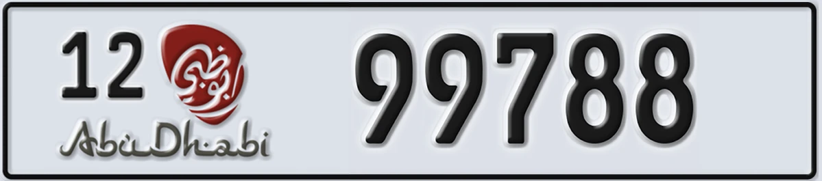 UAE License Plate Abu Dhabi 12 99788