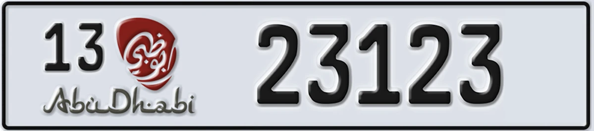 UAE License Plate Abu Dhabi 13 23123