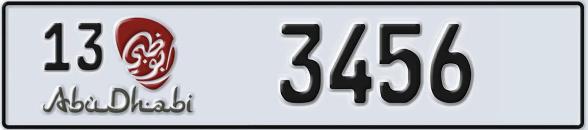 UAE License Plate Abu Dhabi 13 3456