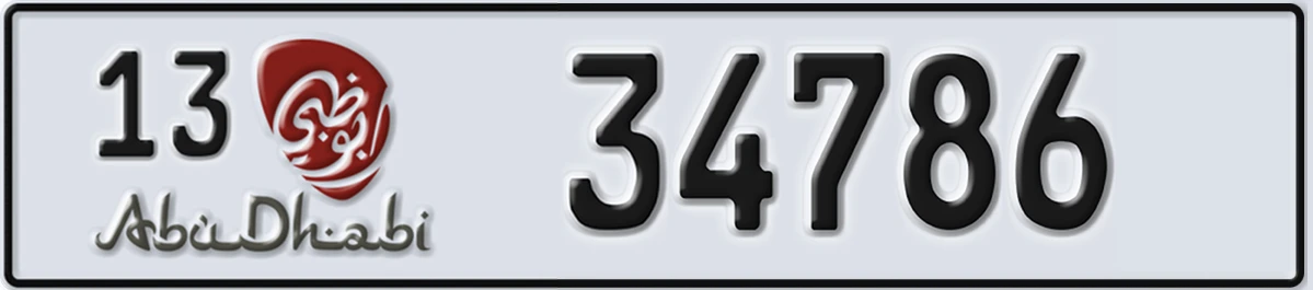 UAE License Plate Abu Dhabi 13 34786