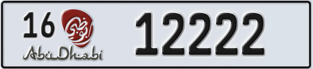 UAE License Plate Abu Dhabi 16 12222