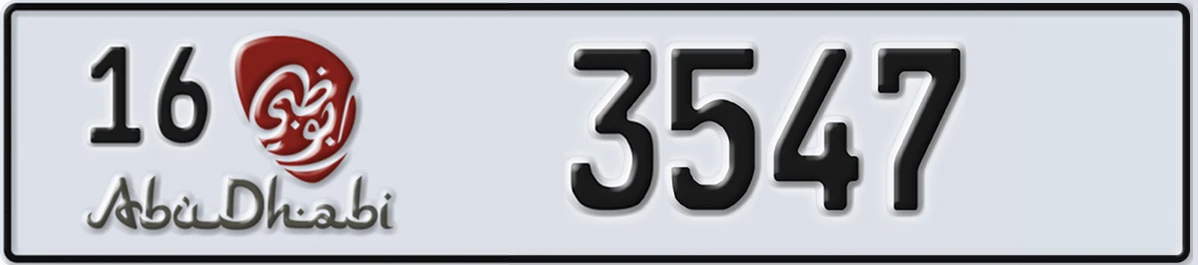 UAE License Plate Abu Dhabi 16 3547