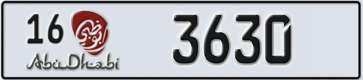 UAE License Plate Abu Dhabi 16 3630