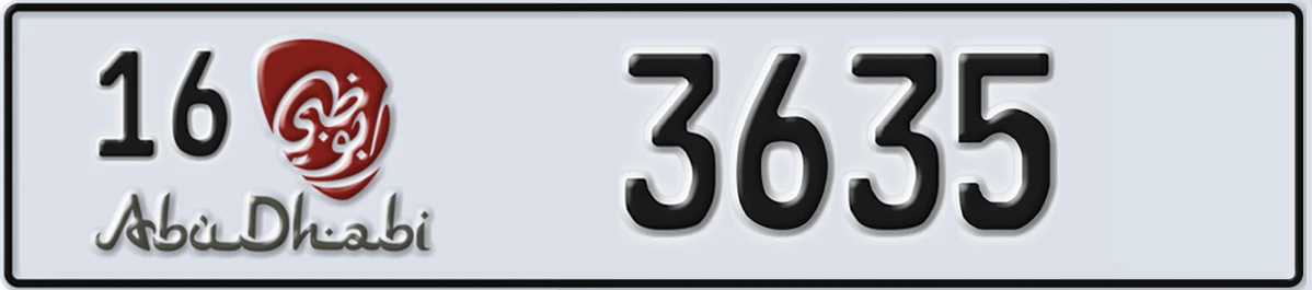 UAE License Plate Abu Dhabi 16 3635