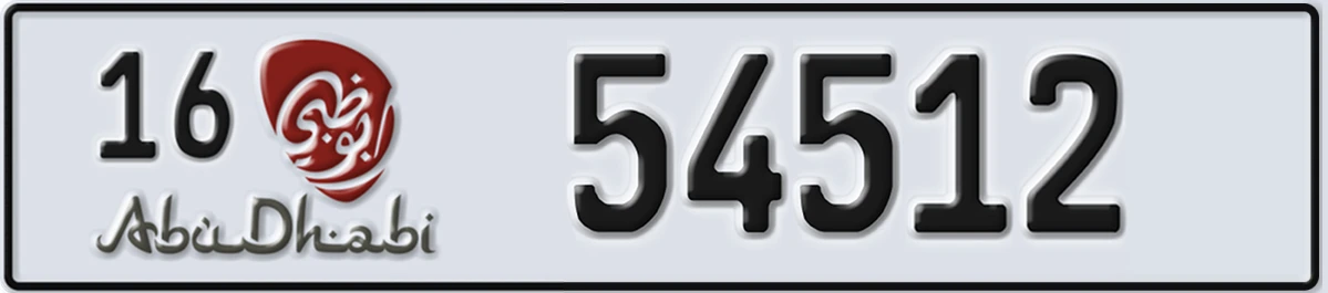 UAE License Plate Abu Dhabi 16 54512