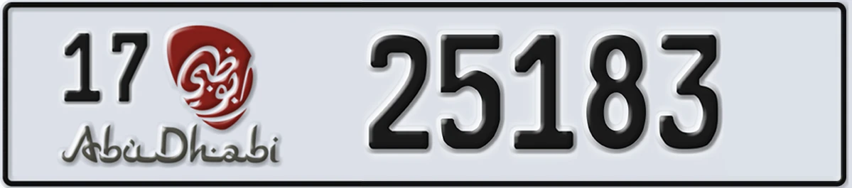 UAE License Plate Abu Dhabi 17 25183