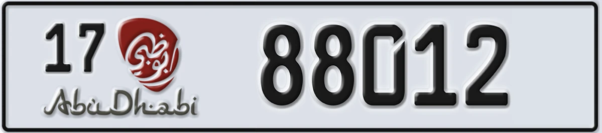 UAE License Plate Abu Dhabi 17 88012