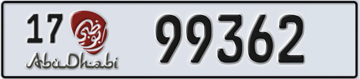UAE License Plate Abu Dhabi 17 99362