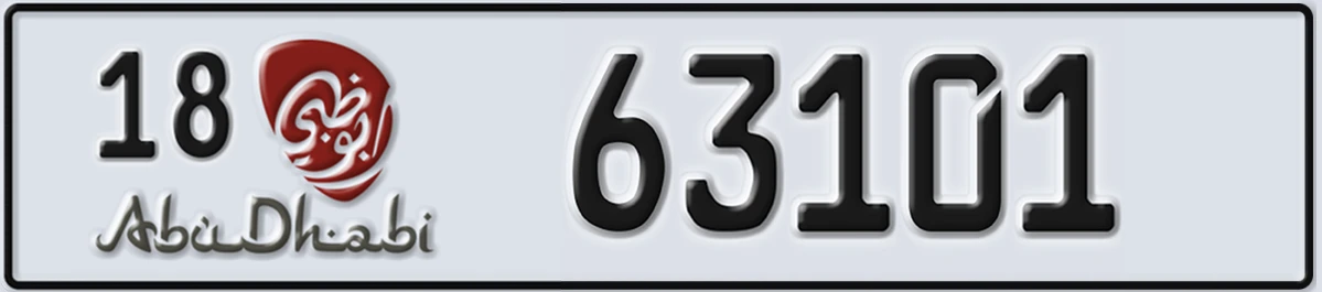 UAE License Plate Abu Dhabi 18 63101