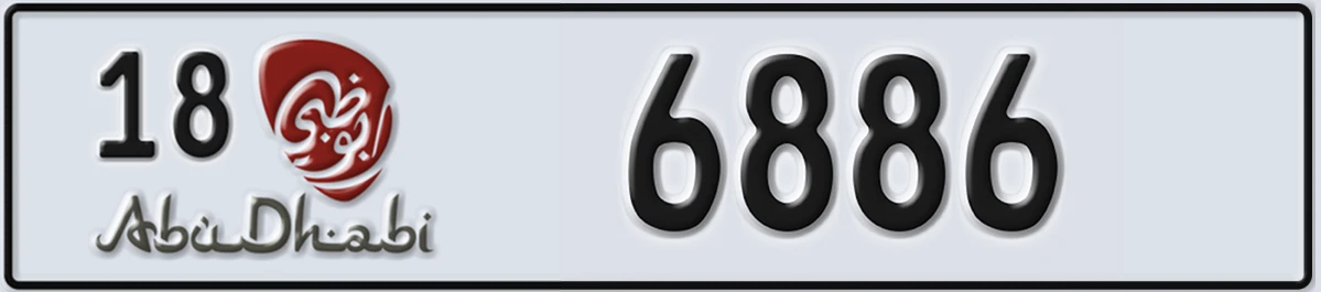 UAE License Plate Abu Dhabi 18 6886