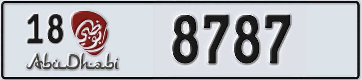 UAE License Plate Abu Dhabi 18 8787