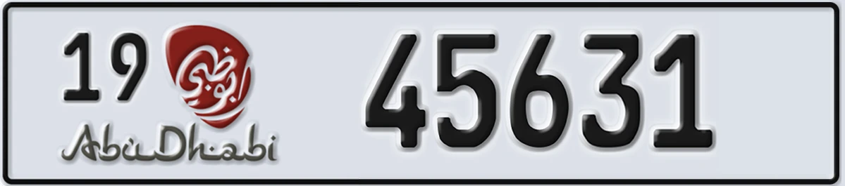 UAE License Plate Abu Dhabi 19 45631