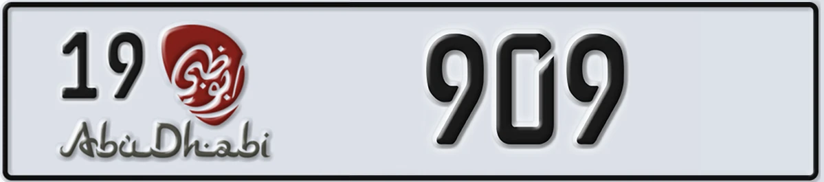 UAE License Plate Abu Dhabi 19 909