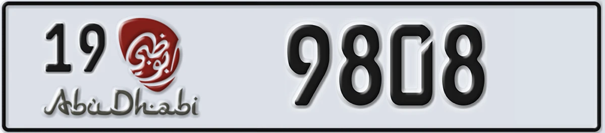 UAE License Plate Abu Dhabi 19 9808