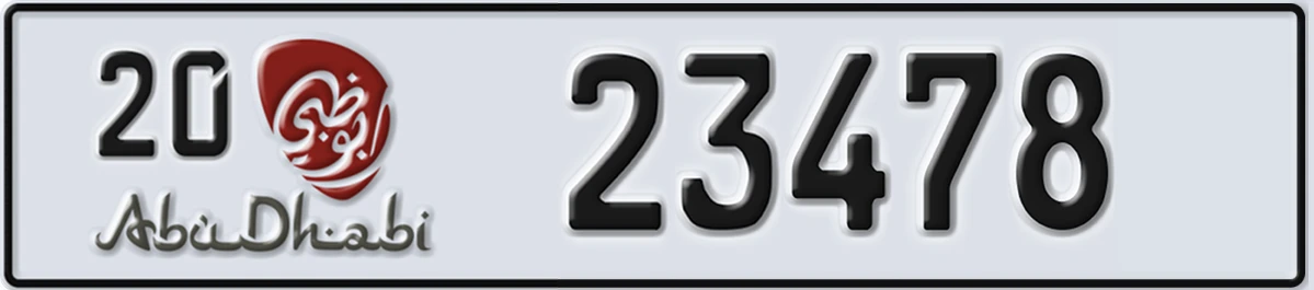 UAE License Plate Abu Dhabi 20 23478