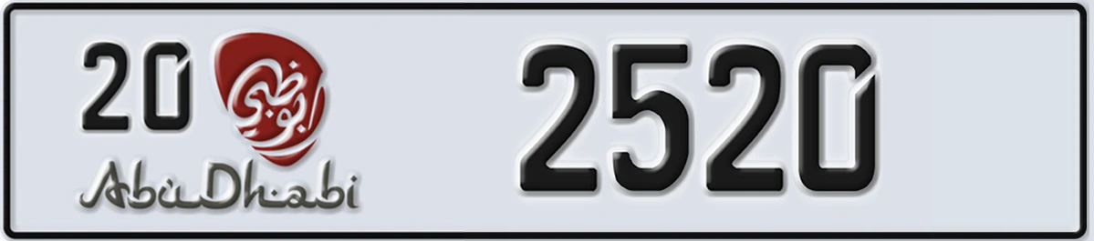 UAE License Plate Abu Dhabi 20 2520