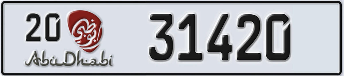 UAE License Plate Abu Dhabi 20 31420