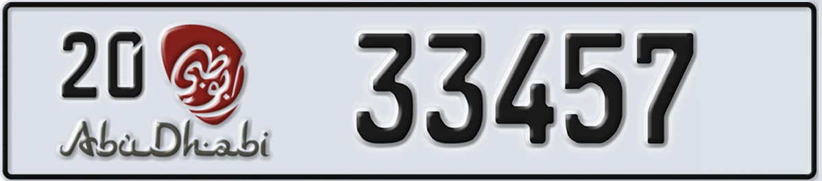 UAE License Plate Abu Dhabi 20 33457