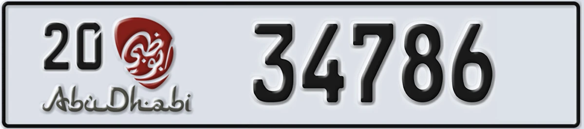 UAE License Plate Abu Dhabi 20 34786