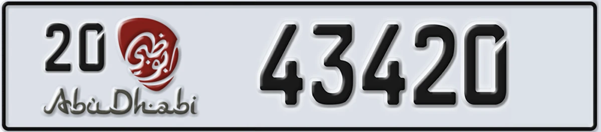 UAE License Plate Abu Dhabi 20 43420