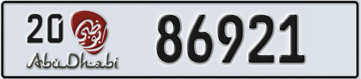 UAE License Plate Abu Dhabi 20 86921