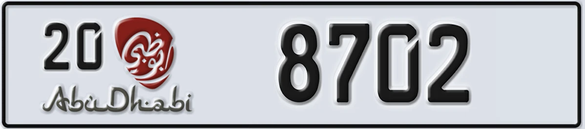 UAE License Plate Abu Dhabi 20 8702