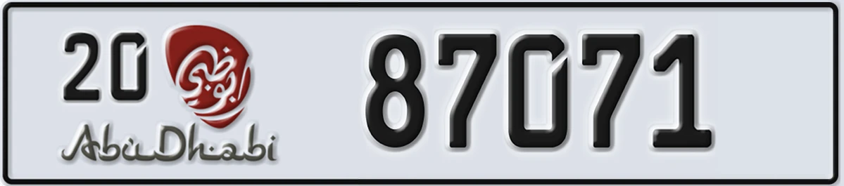 UAE License Plate Abu Dhabi 20 87071