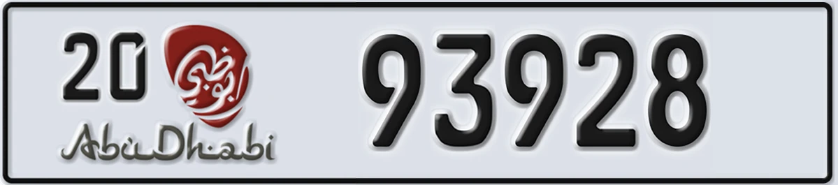 UAE License Plate Abu Dhabi 20 93928