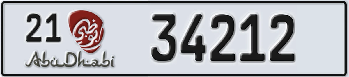 UAE License Plate Abu Dhabi 21 34212