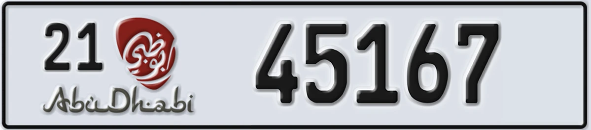 UAE License Plate Abu Dhabi 21 45167