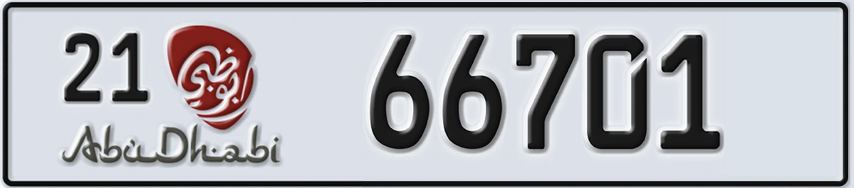 UAE License Plate Abu Dhabi 21 66701