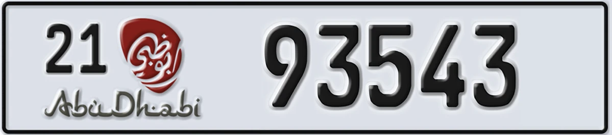 UAE License Plate Abu Dhabi 21 93543