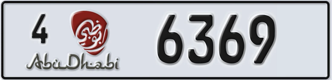 UAE License Plate Abu Dhabi 4 6369X