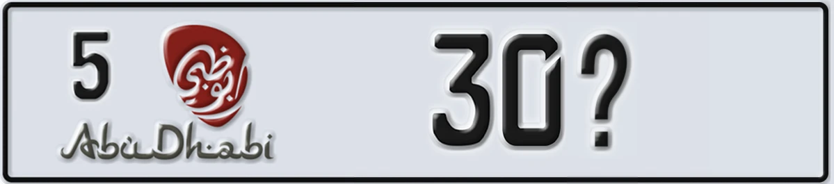 UAE License Plate Abu Dhabi 5 30X