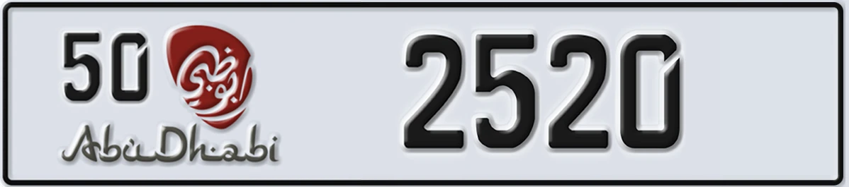 UAE License Plate Abu Dhabi 50 2520