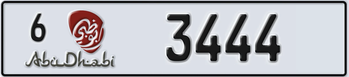 UAE License Plate Abu Dhabi 6 3444