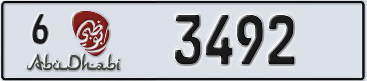 UAE License Plate Abu Dhabi 6 3492