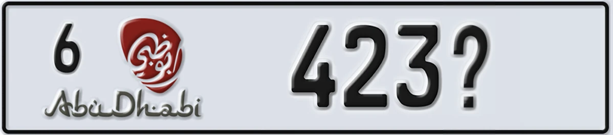 UAE License Plate Abu Dhabi 6 423X