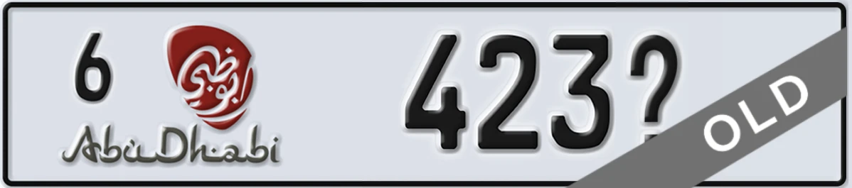 UAE License Plate Abu Dhabi 6 423X